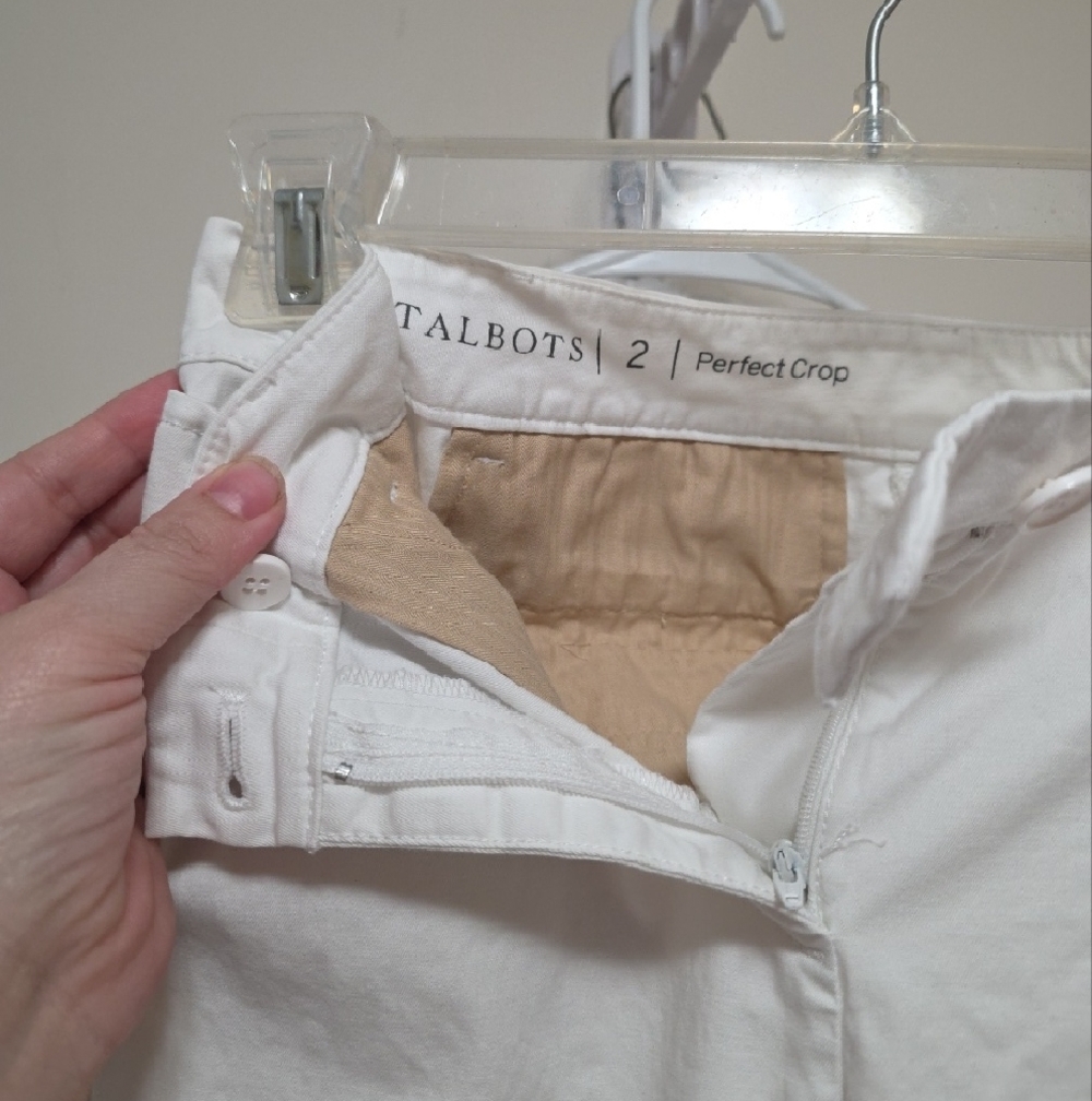 Talbots White Cropped Button Hem Pants - Picture 2 of 6